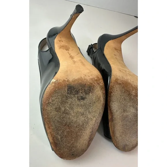 Manolo Blahnik Black Patent Leather Slingback Pump Peep Toe High Heels 38 US 8 - Picture 12 of 16